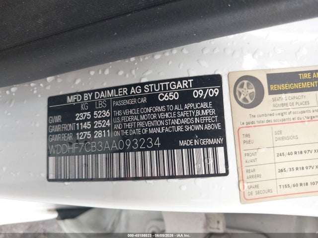 2010 Mercedes-benz E 550 მანქანა იყიდება აუქციონზე, vin: WDDHF7CB3AA093234, აუქციონის ნომერი: 45186923
