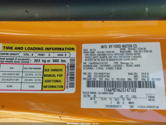 Ford Mustang Ecoboost 2018 1FA6P8TH6J5147102 Image 9