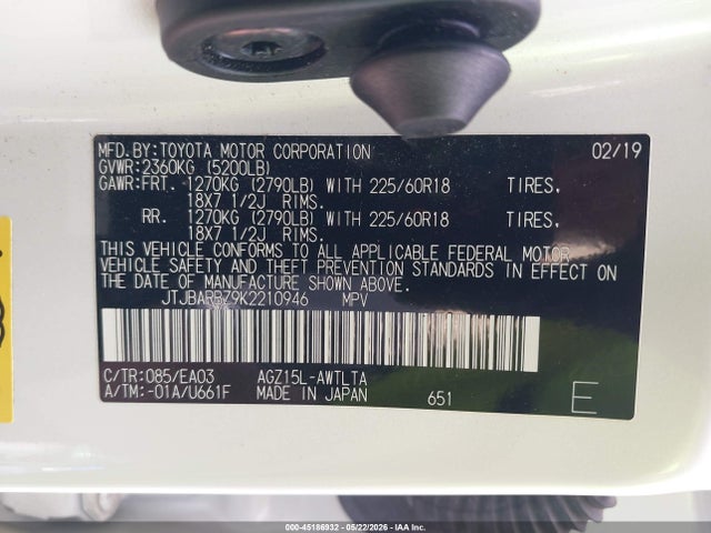 45186932 :رقم المزاد ، JTJBARBZ9K2210946 vin ، 2019 Lexus Nx 300 مزاد بيع