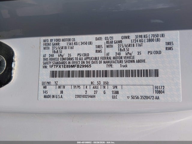 Ford F-150 Xl 2021 1FTFX1E89MFB29965 Image 9