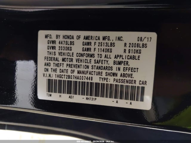 Продажа на аукционе авто 2017 Honda Accord Touring V6, vin: 1HGCT2B07HA007449, номер лота: 45186955