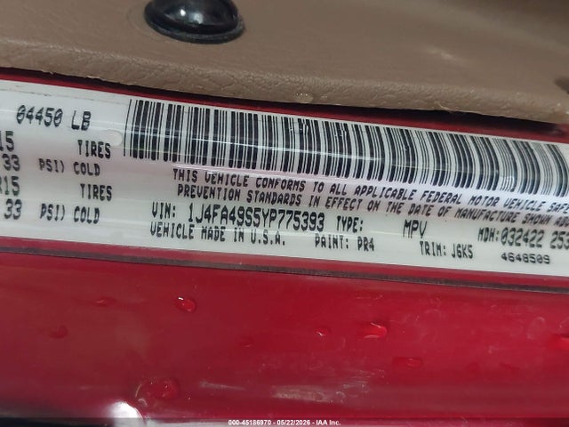 Продажа на аукционе авто 2000 Jeep Wrangler Sport, vin: 1J4FA49S5YP775393, номер лота: 45186970