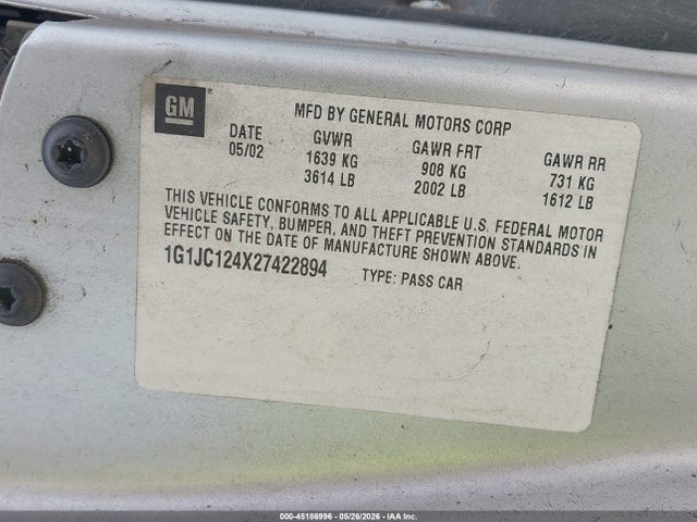 Продажа на аукционе авто 2002 Chevrolet Cavalier, vin: 1G1JC124X27422894, номер лота: 45186996