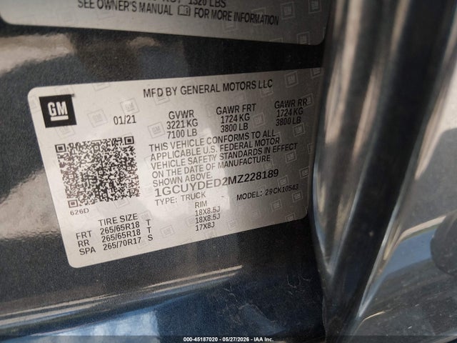 Продажа на аукционе авто 2021 Chevrolet Silverado 1500 4wd  Short Bed Lt, vin: 1GCUYDED2MZ228189, номер лота: 45187020