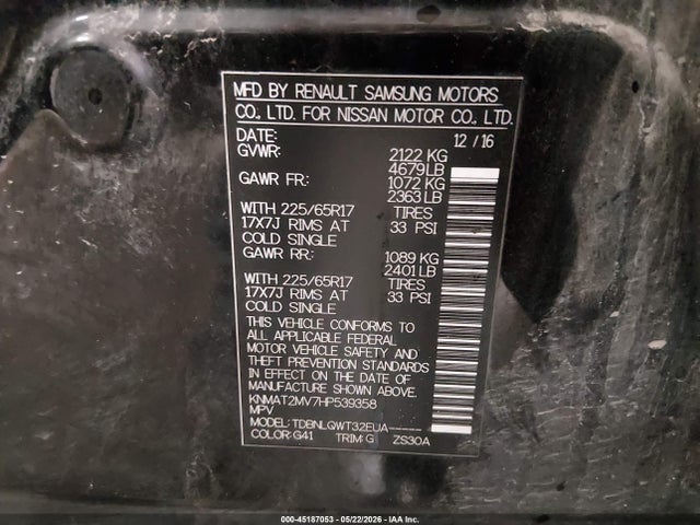 Nissan ROGUE SV 2017 KNMAT2MV7HP539358 Image 9