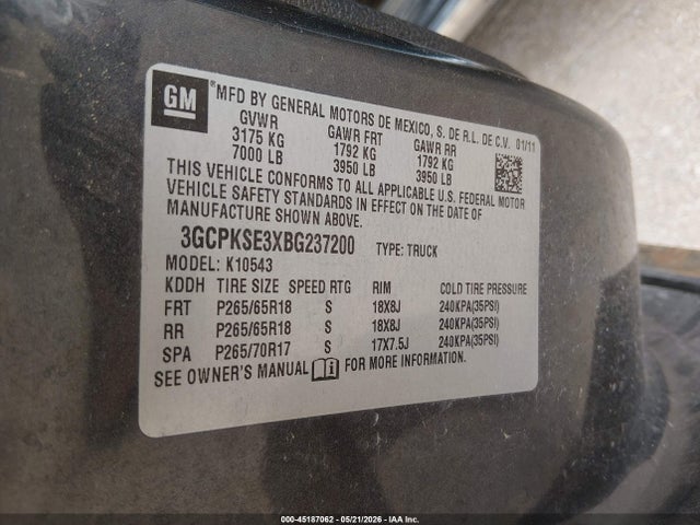 Продаж на аукціоні авто 2011 Chevrolet Silverado 1500 Lt, vin: 3GCPKSE3XBG237200, номер лоту: 45187062