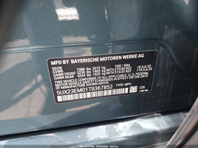 Продажа на аукционе авто 2026 Bmw X7 Xdrive40i, vin: 5UX23EM01T9367852, номер лота: 45187064