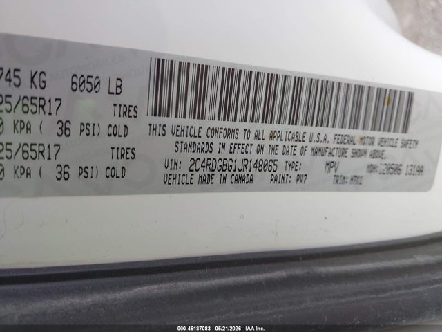 Продаж на аукціоні авто 2018 Dodge Grand Caravan Se, vin: 2C4RDGBG1JR148065, номер лоту: 45187083