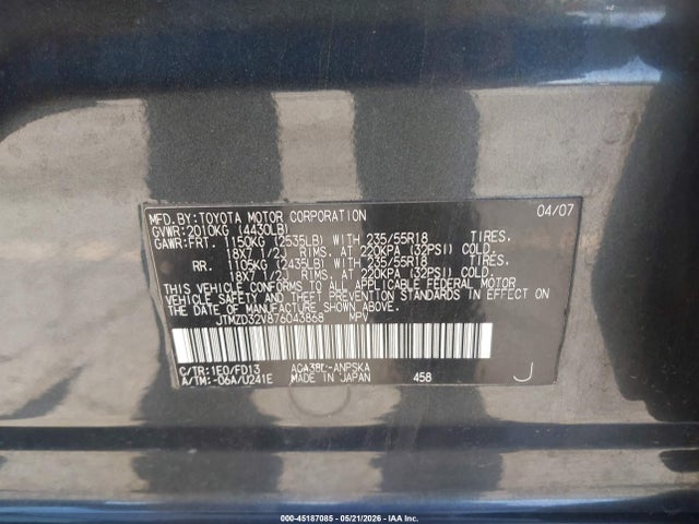 45187085 :رقم المزاد ، JTMZD32V876043868 vin ، 2007 Toyota Rav4 Sport مزاد بيع