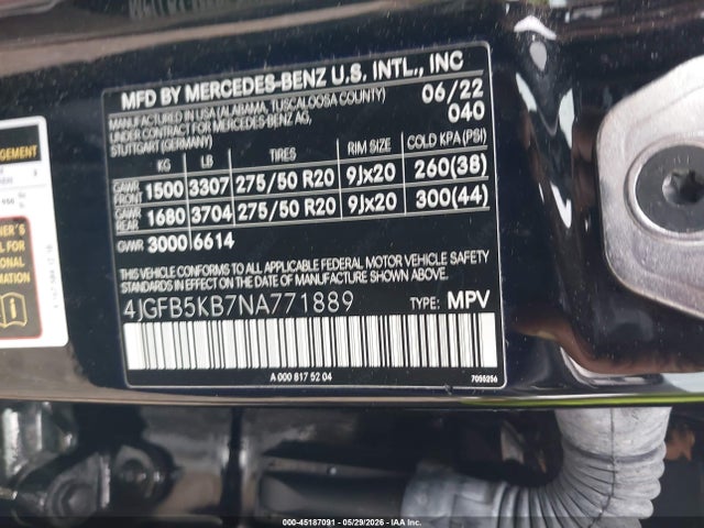 45187091 :رقم المزاد ، 4JGFB5KB7NA771889 vin ، 2022 Mercedes-benz Gle 450 4matic مزاد بيع