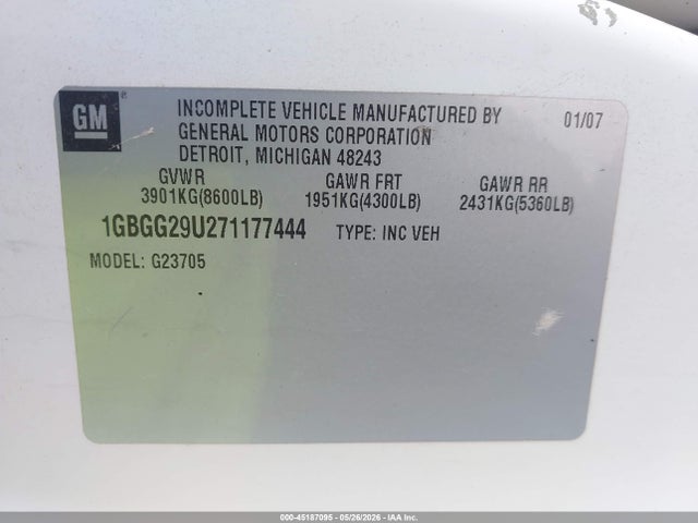 2007 Chevrolet Express Work Van მანქანა იყიდება აუქციონზე, vin: 1GBGG29U271177444, აუქციონის ნომერი: 45187095