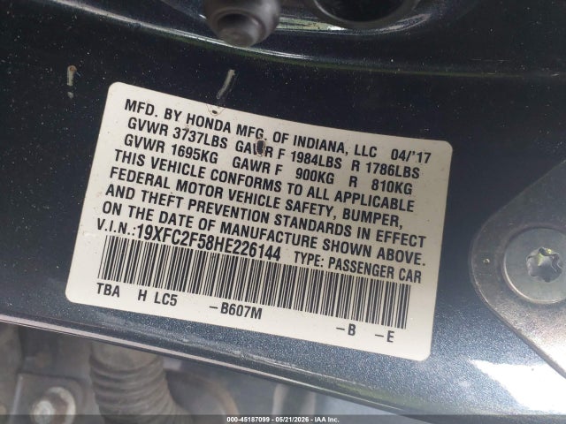 Продаж на аукціоні авто 2017 Honda Civic Lx, vin: 19XFC2F58HE226144, номер лоту: 45187099