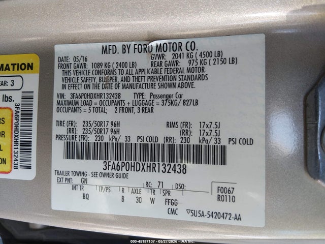 3FA6P0HDXHR132438 Ford FUSION SE