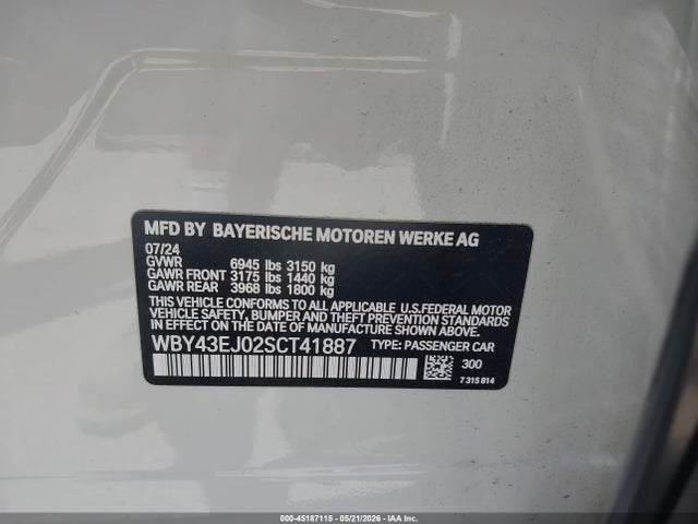 Aukcja sprzedaży 2025 Bmw I7 Edrive50, vin: WBY43EJ02SCT41887, numer aukcji: 45187115