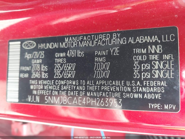 2023 Hyundai Tucson Sel მანქანა იყიდება აუქციონზე, vin: 5NMJBCAE4PH263953, აუქციონის ნომერი: 45187122