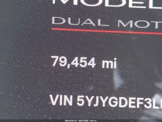 45187127 :رقم المزاد ، 5YJYGDEF3LF001944 vin ، 2020 Tesla Model Y Long Range Dual Motor All-wheel Drive/performance Dual Motor All-wheel Drive مزاد بيع