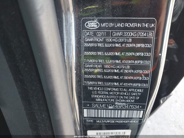Aukcja sprzedaży 2011 Land Rover Range Rover Hse, vin: SALME1D44BA347634, numer aukcji: 45187143