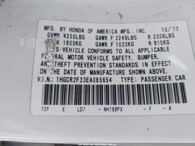 Aukcja sprzedaży 2014 Honda Accord Lx, vin: 1HGCR2F33EA065654, numer aukcji: 45187148
