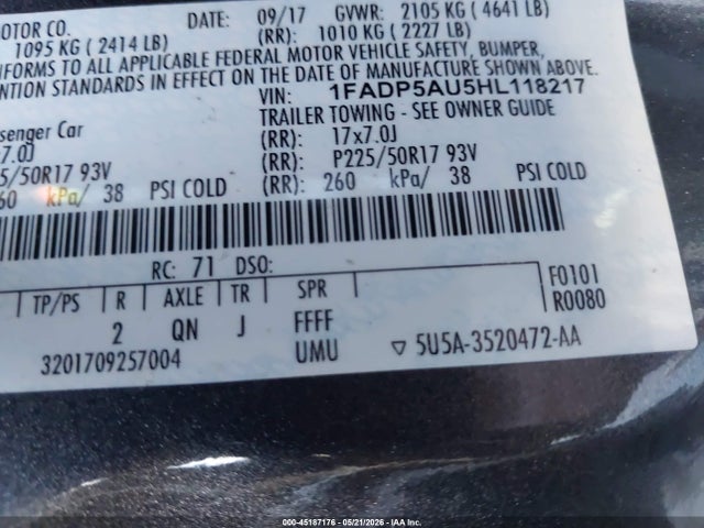 Aukcja sprzedaży 2017 Ford C-max Hybrid Se, vin: 1FADP5AU5HL118217, numer aukcji: 45187176