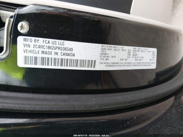 45187178 :رقم المزاد ، 2C4RC1BG5PR536540 vin ، 2023 Chrysler Pacifica Touring L مزاد بيع