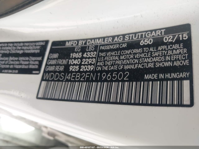 2015 Mercedes-benz Cla 250 მანქანა იყიდება აუქციონზე, vin: WDDSJ4EB2FN196502, აუქციონის ნომერი: 45187187
