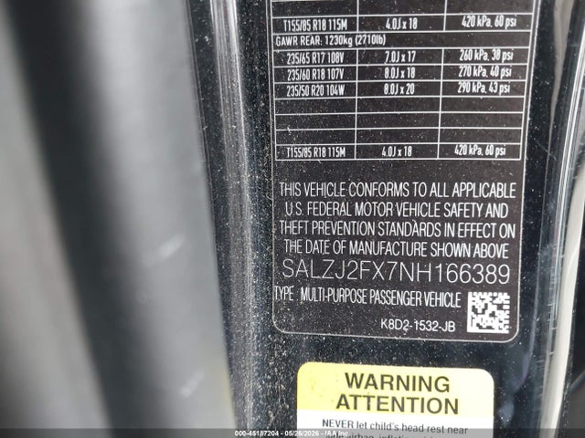 Продажа на аукционе авто 2022 Land Rover Range Rover Evoque S, vin: SALZJ2FX7NH166389, номер лота: 45187204