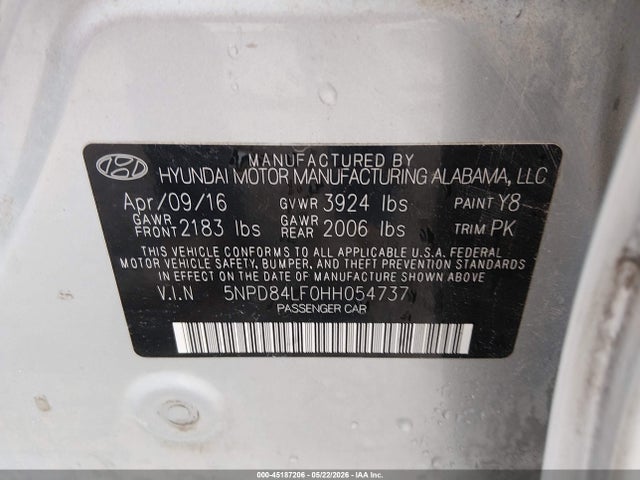 2017 Hyundai Elantra Se მანქანა იყიდება აუქციონზე, vin: 5NPD84LF0HH054737, აუქციონის ნომერი: 45187206