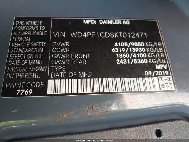 WD4PF1CD8KT012471 Mercedes-Benz Sprinter 2500 High Roof V6
