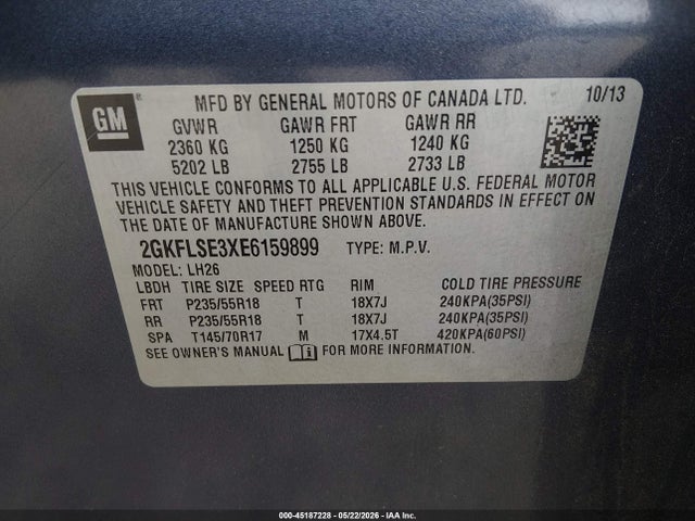 Aukcja sprzedaży 2014 Gmc Terrain Slt-1, vin: 2GKFLSE3XE6159899, numer aukcji: 45187228