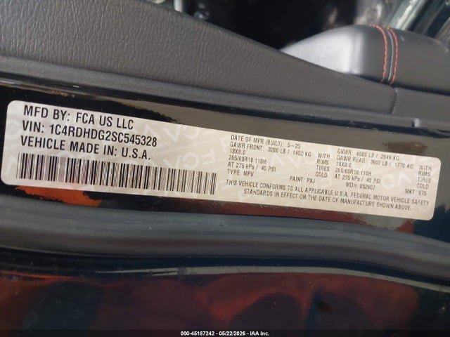 Продаж на аукціоні авто 2025 Dodge Durango Gt Rwd, vin: 1C4RDHDG2SC545328, номер лоту: 45187242