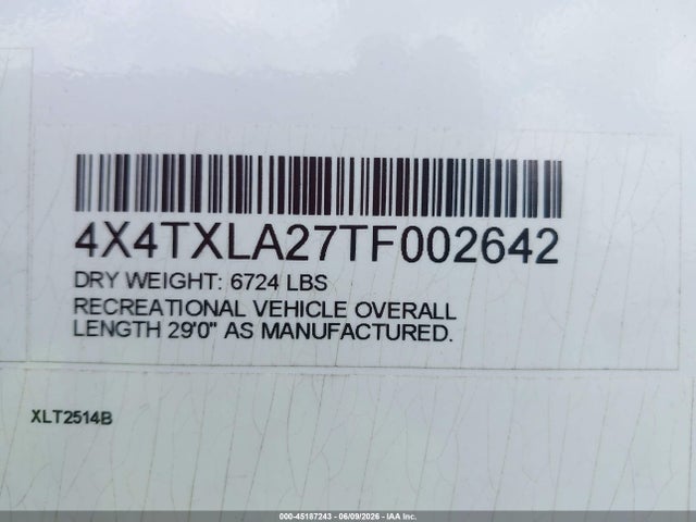 Продаж на аукціоні авто 2026 Forest River Other, vin: 4X4TXLA27TF002642, номер лоту: 45187243