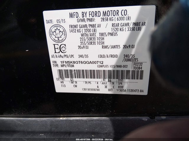 1FM5K8GT6GGA00712 Ford EXPLORER SPORT