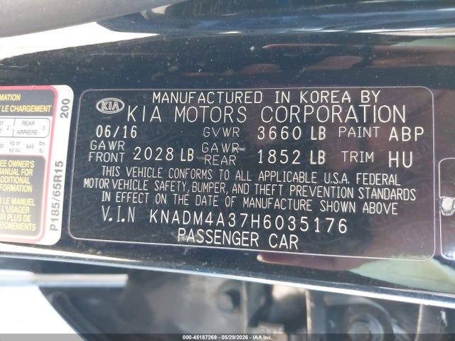 Aukcja sprzedaży 2017 Kia Rio Lx, vin: KNADM4A37H6035176, numer aukcji: 45187269