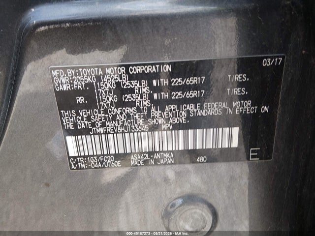 Aukcja sprzedaży 2017 Toyota Rav4 Xle, vin: JTMWFREV8HJ133645, numer aukcji: 45187273