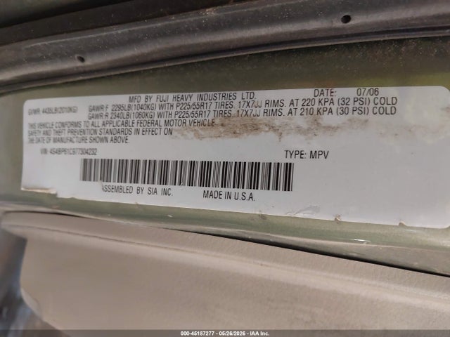 Aukcja sprzedaży 2007 Subaru Outback 2.5i, vin: 4S4BP61C977304232, numer aukcji: 45187277