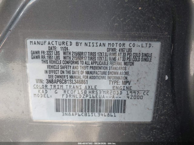 Aukcja sprzedaży 2025 Nissan Kicks Sv Intelligent Awd, vin: 3N8AP6CB1SL346861, numer aukcji: 45187302