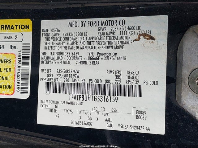 Продажа на аукционе авто 2016 Ford Mustang Ecoboost Premium, vin: 1FATP8UH1G5316159, номер лота: 45187370