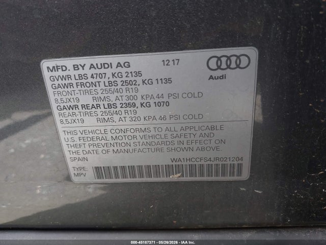 Aukcja sprzedaży 2018 Audi Q3 2.0t Premium, vin: WA1HCCFS4JR021204, numer aukcji: 45187371