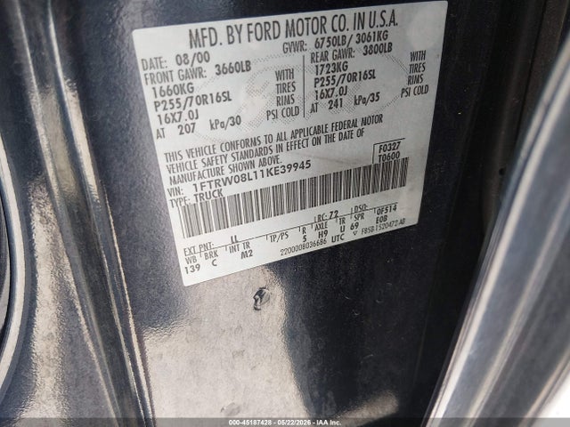 Продажа на аукционе авто 2001 Ford F-150 King Ranch Edition/lariat/xlt, vin: 1FTRW08L11KE39945, номер лота: 45187428