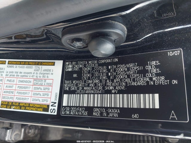 Aukcja sprzedaży 2008 Toyota 4runner Sr5 V6, vin: JTEZU14R88K006411, numer aukcji: 45187431