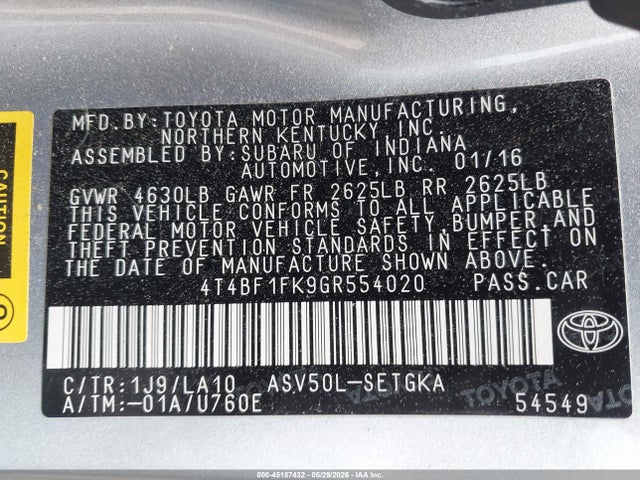 4T4BF1FK9GR554020 Toyota CAMRY XLE