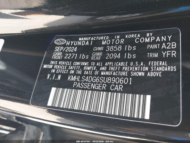 45187441 :رقم المزاد ، KMHLS4DG6SU890601 vin ، 2025 Hyundai Elantra Sel Convenience مزاد بيع