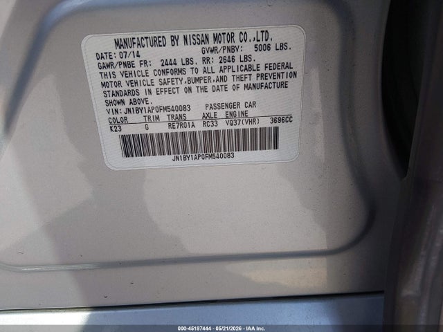 Продажа на аукционе авто 2015 Infiniti Q70 3.7, vin: JN1BY1AP0FM540083, номер лота: 45187444