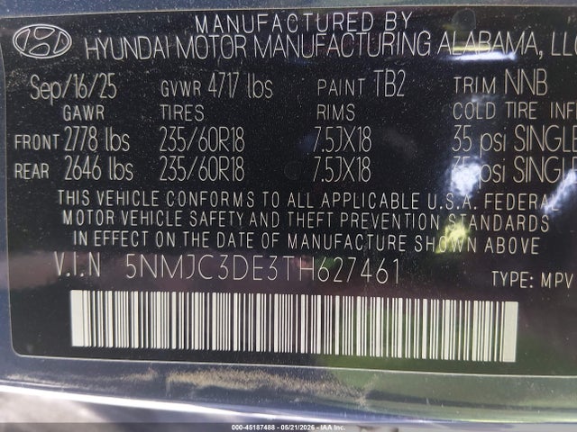 Продаж на аукціоні авто 2026 Hyundai Tucson Sel Premium, vin: 5NMJC3DE3TH627461, номер лоту: 45187488