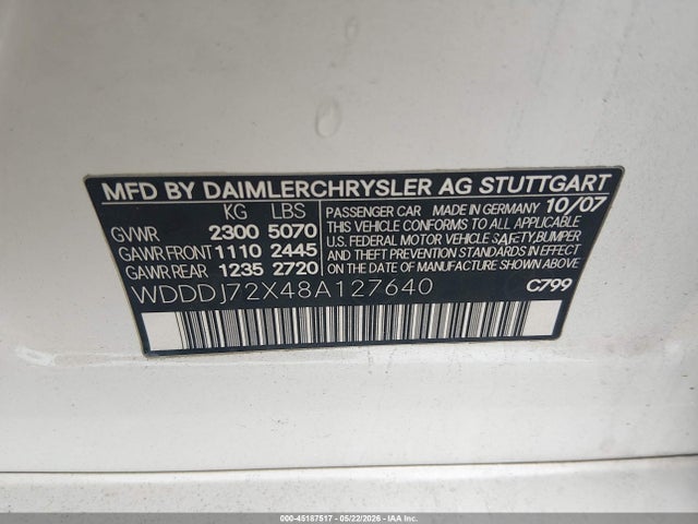 Aukcja sprzedaży 2008 Mercedes-benz Cls 550, vin: WDDDJ72X48A127640, numer aukcji: 45187517