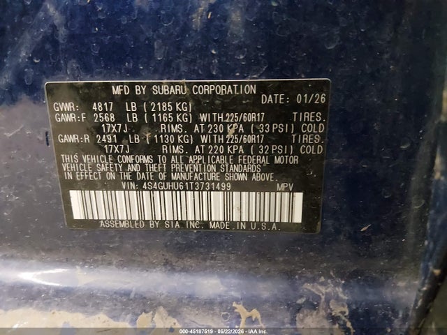 Продажа на аукционе авто 2026 Subaru Crosstrek Wilderness, vin: 4S4GUHU61T3731499, номер лота: 45187519