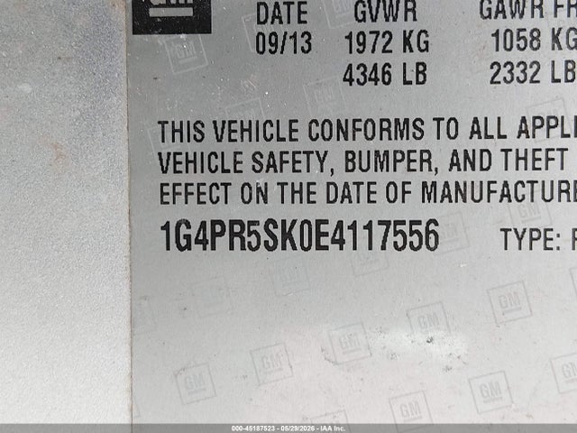 2014 Buick Verano Convenience Group მანქანა იყიდება აუქციონზე, vin: 1G4PR5SK0E4117556, აუქციონის ნომერი: 45187523