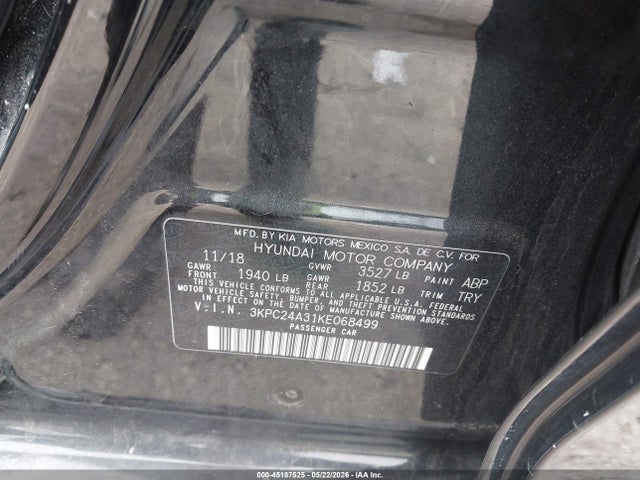 Продажа на аукционе авто 2019 Hyundai Accent Sel, vin: 3KPC24A31KE068499, номер лота: 45187525