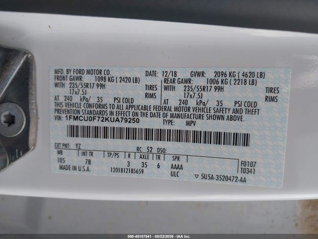 Ford ESCAPE S 2019 1FMCU0F72KUA79250 Image 9