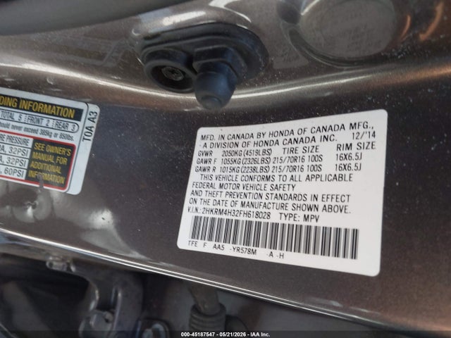 45187547 :رقم المزاد ، 2HKRM4H32FH618028 vin ، 2015 Honda Cr-v Lx مزاد بيع